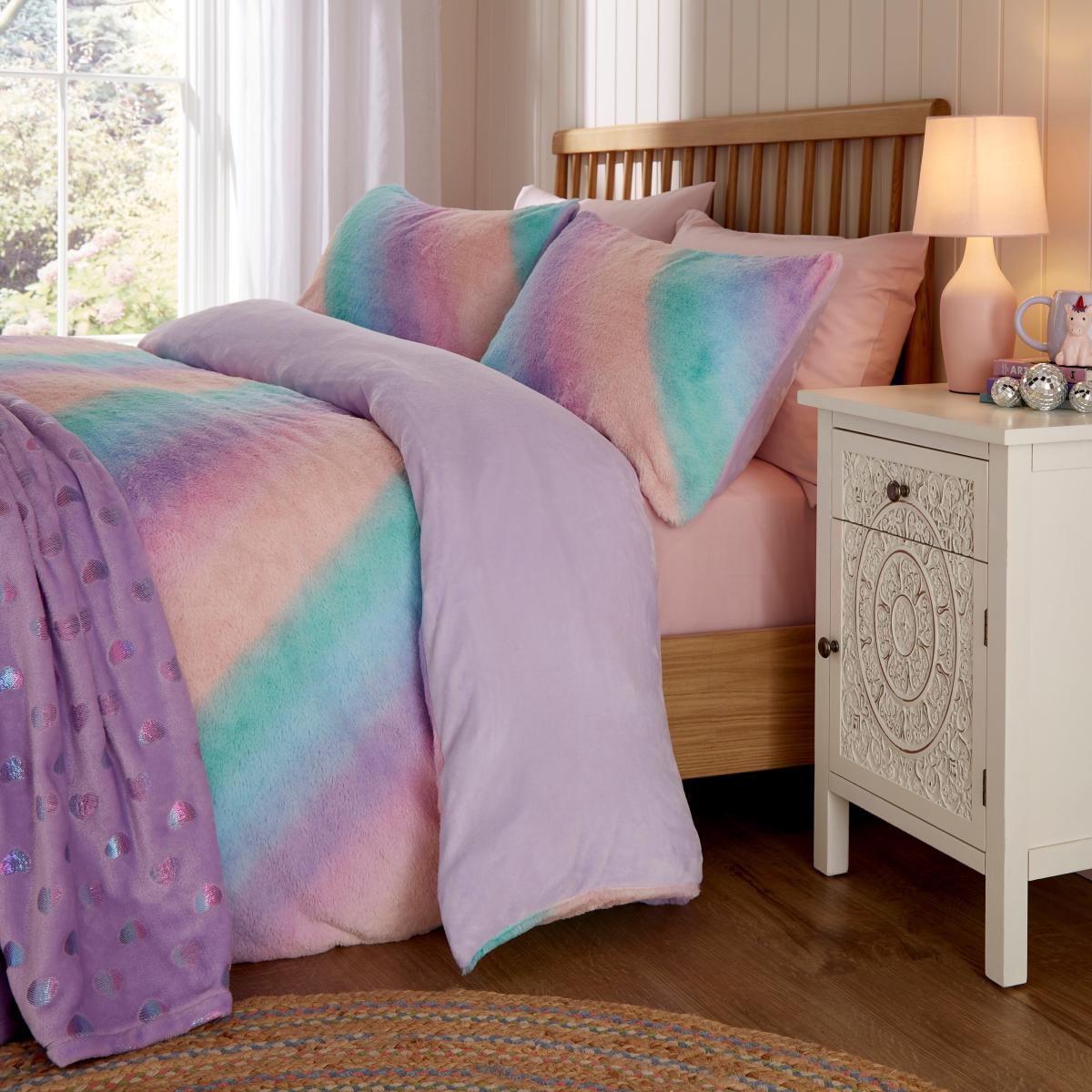 Pastel Ombre Fleece Duvet Cover and Pillowcase Set MultiColoured – image 5
