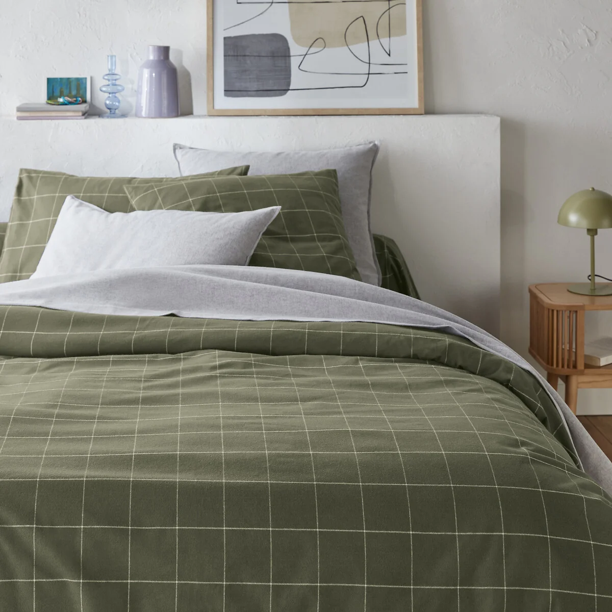 Charlie Khaki Brushed Cotton Duvet Cover – image 1