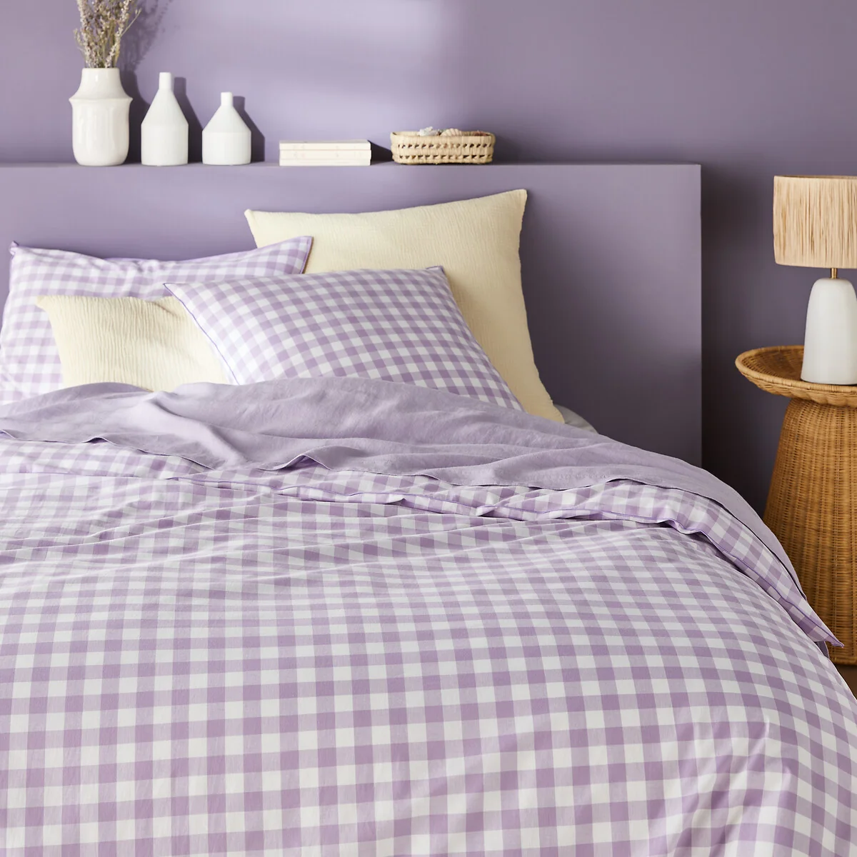 Veldi Purple Gingham Check 100% Cotton Duvet Cover – image 1