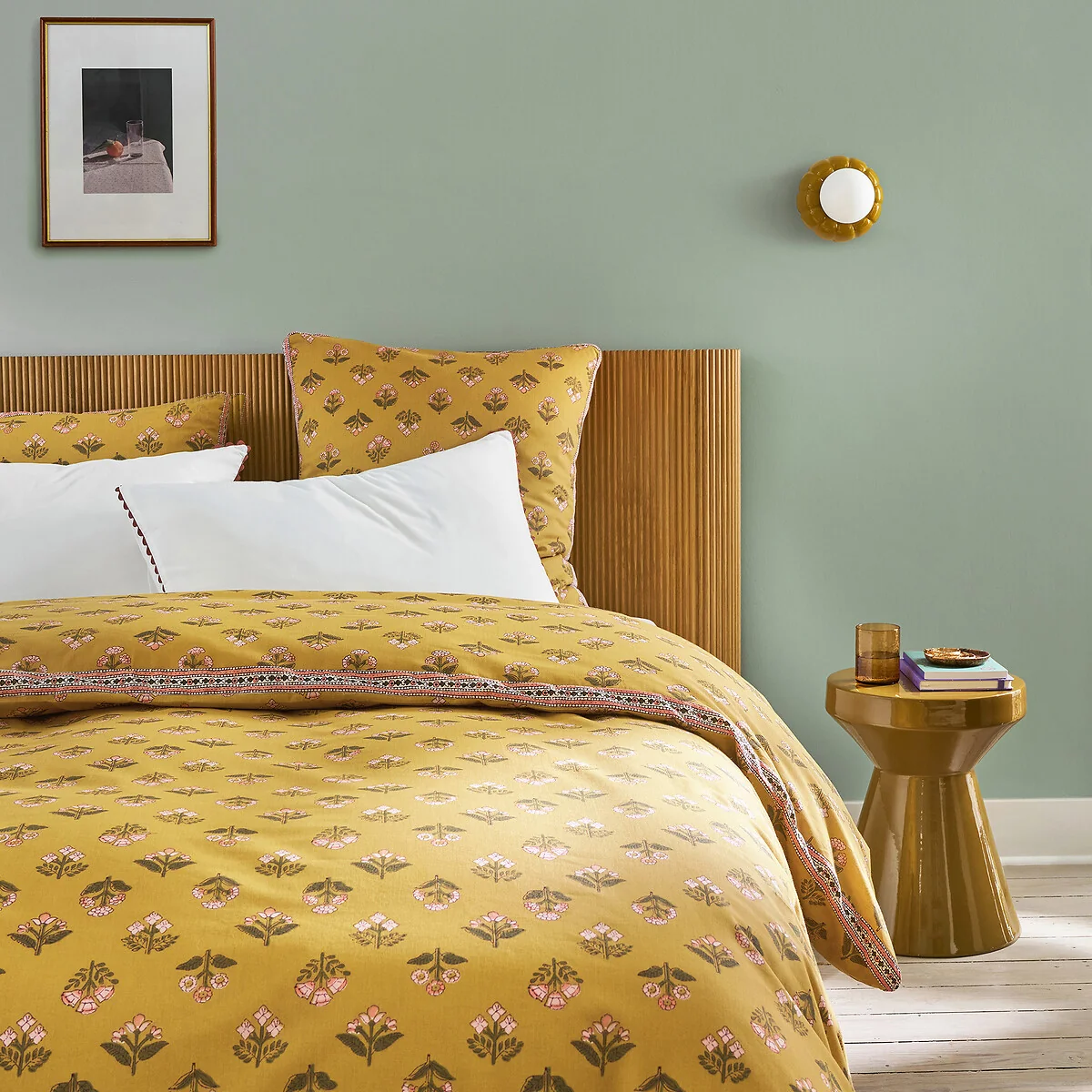 Vandi Ocre Floral Print Washed Cotton Duvet Cover – image 2