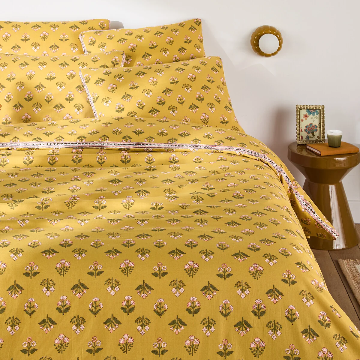 Vandi Ocre Floral Print Washed Cotton Duvet Cover – image 3