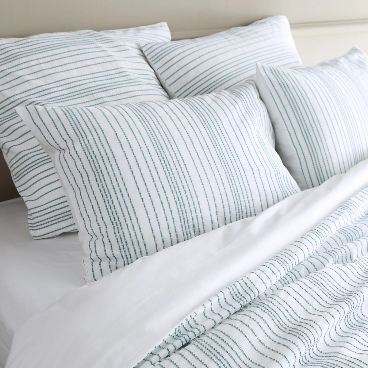 Roma Striped Embroidered 100% Washed Cotton Percale Duvet Cover – image 2