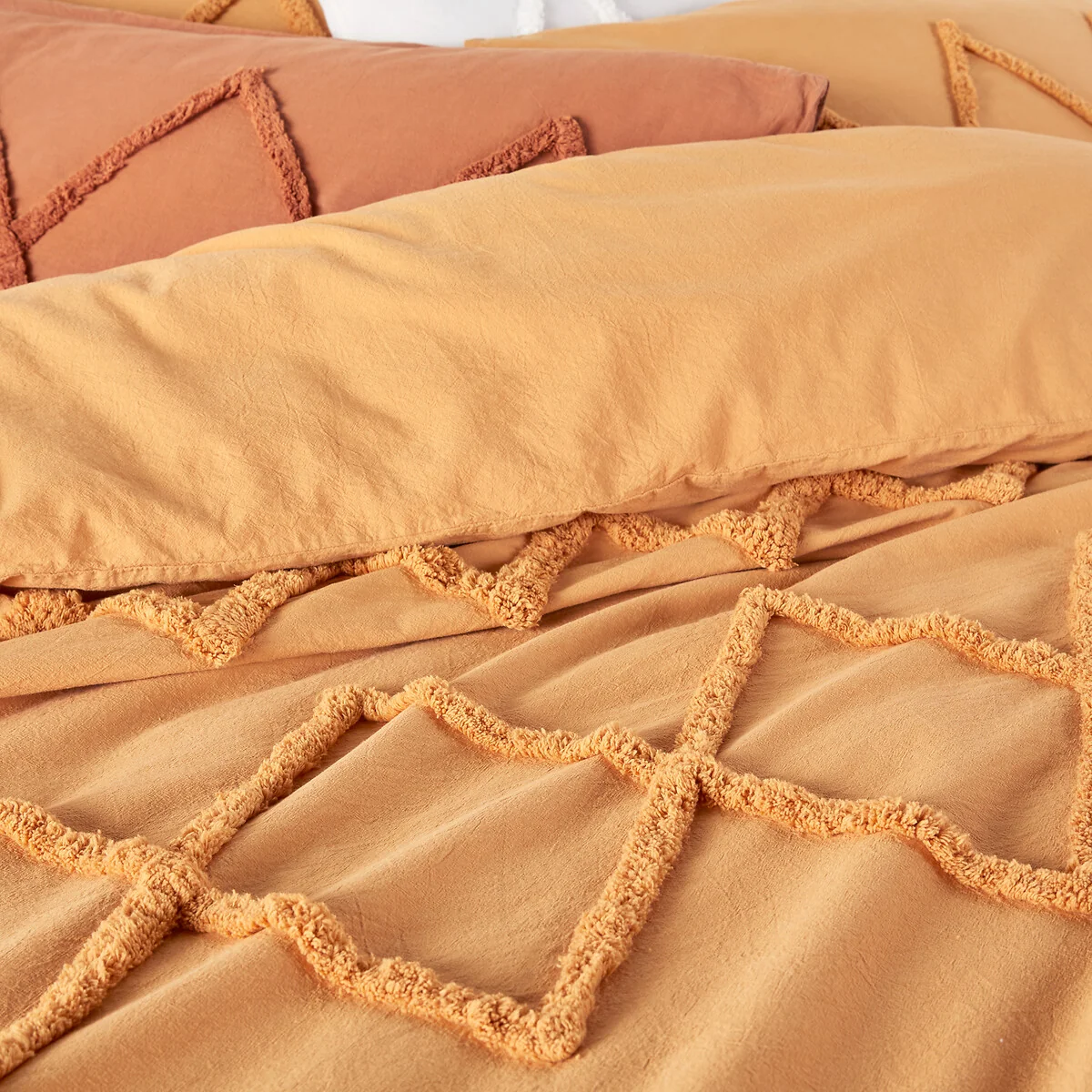 Assa Boho Tufted 100% Cotton Ochre Duvet Cover – image 2