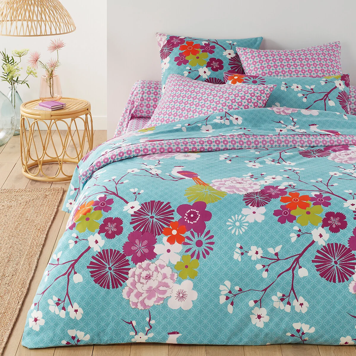 Miss China Floral 100% Cotton Reversible Duvet Cover – image 1