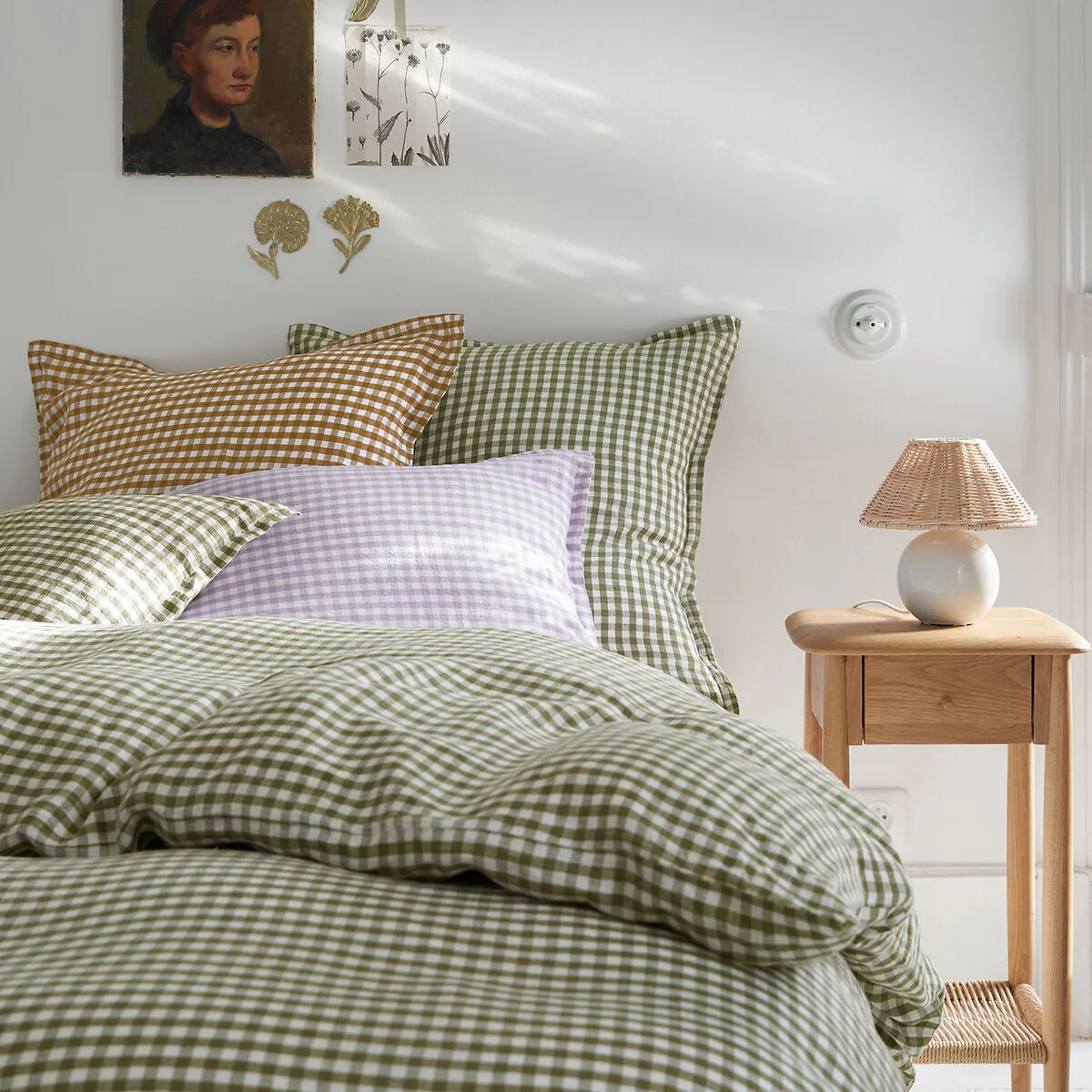 Acélie Khaki Gingham 100% Washed Linen Duvet Cover – image 5