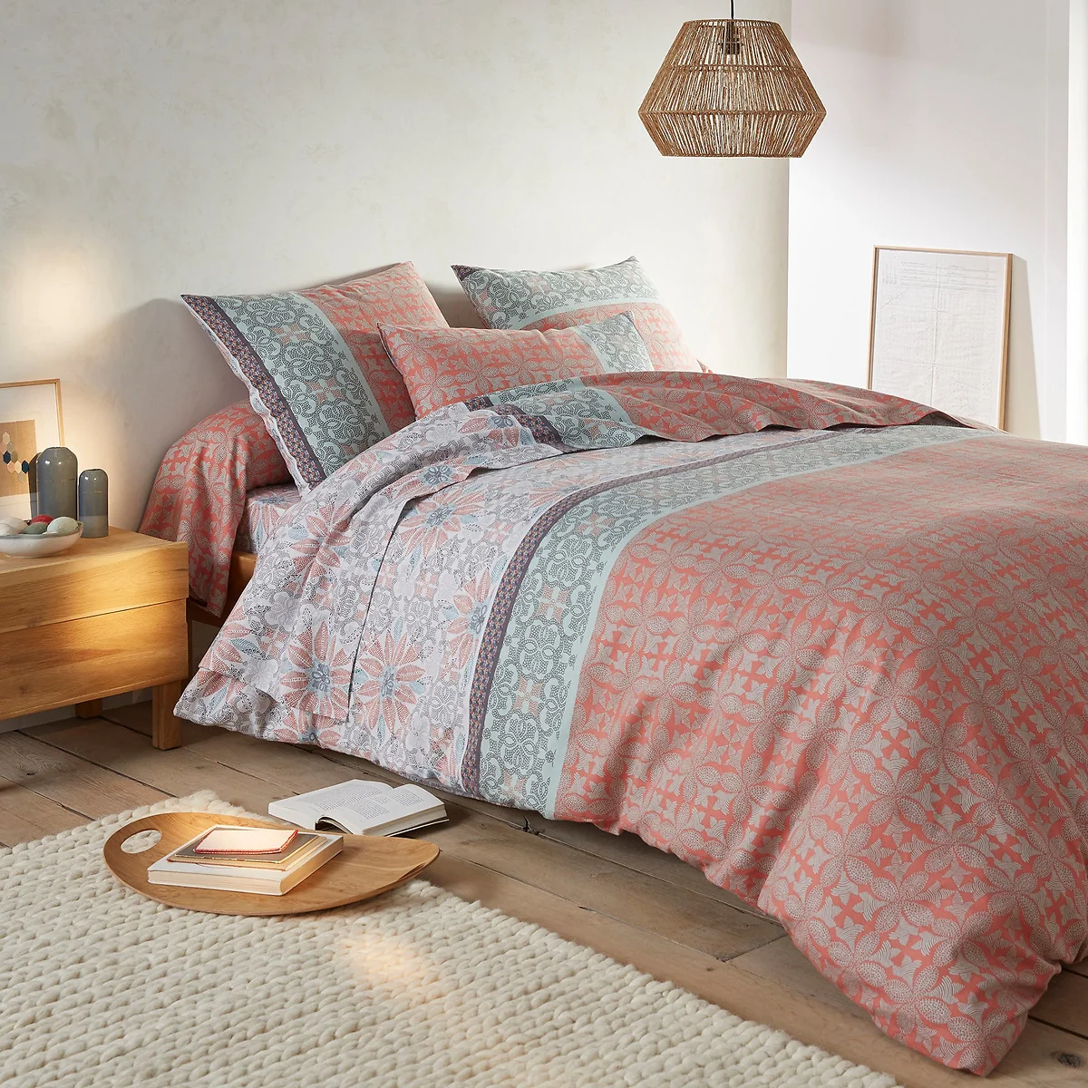 Bergame Floral Checked 100% Cotton Flannel Duvet Cover