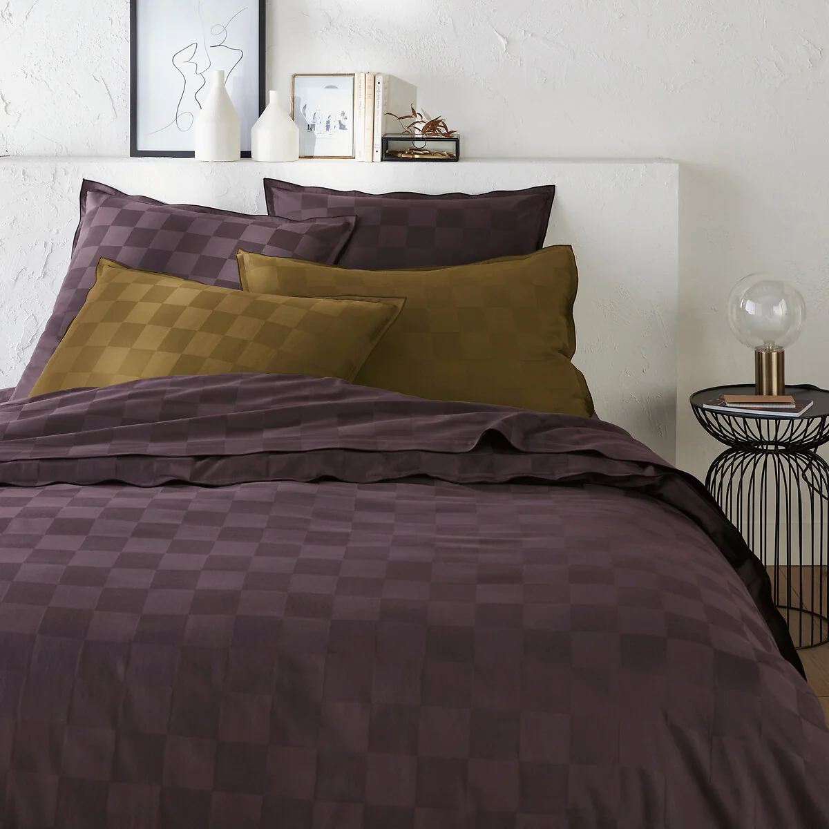 Victor Checkerboard 100% Washed Cotton Satin 300 Thread Count Duvet Cover – image 1