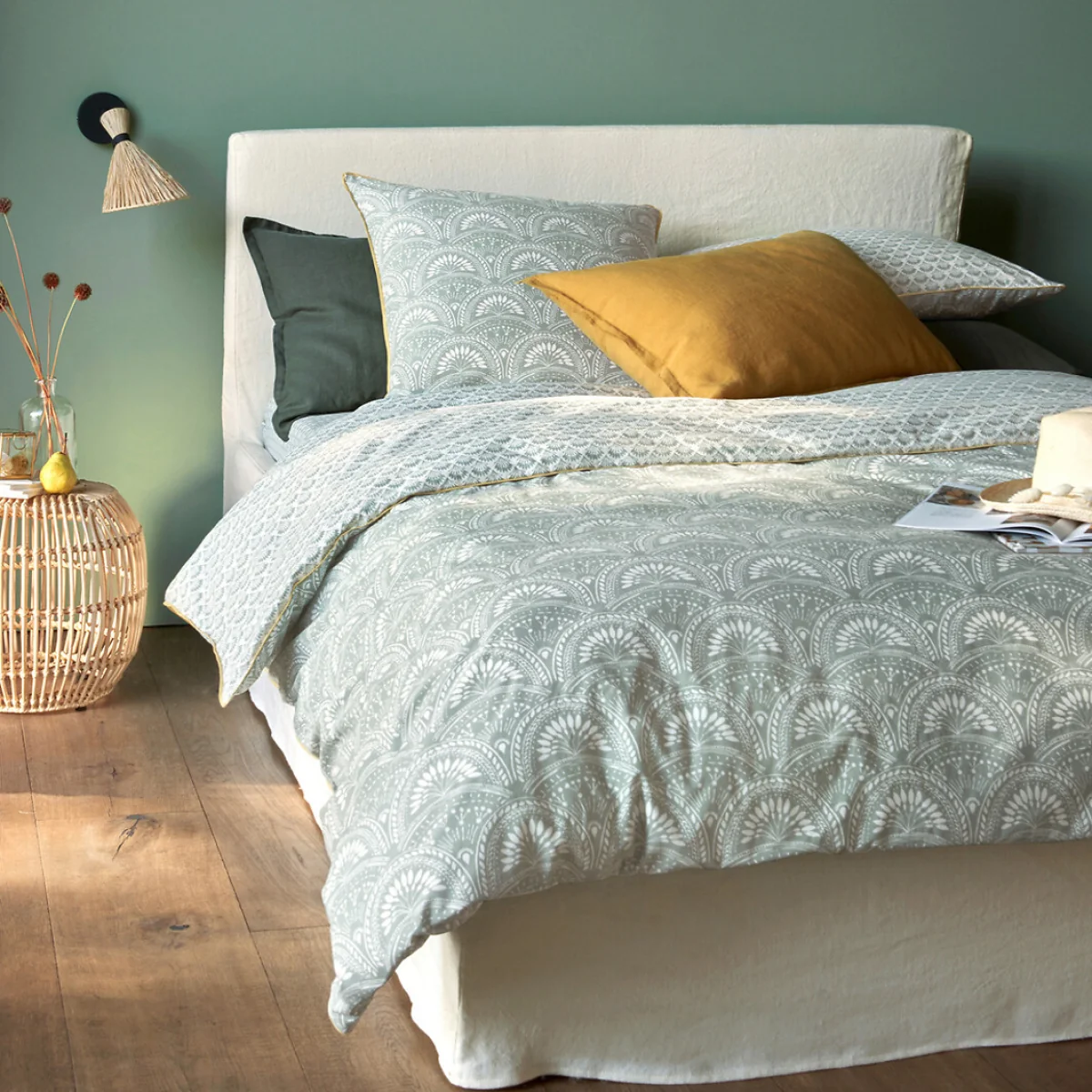 Jaipur Green Fan 100% Washed Cotton Duvet Cover – image 1