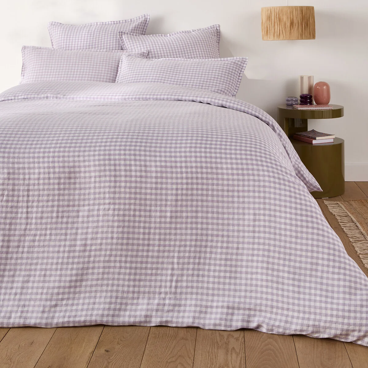 Acélie Lilac Gingham 100% Washed Linen Duvet Cover – image 4