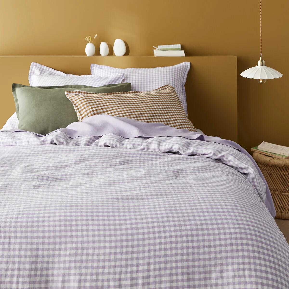 Acélie Lilac Gingham 100% Washed Linen Duvet Cover – image 1
