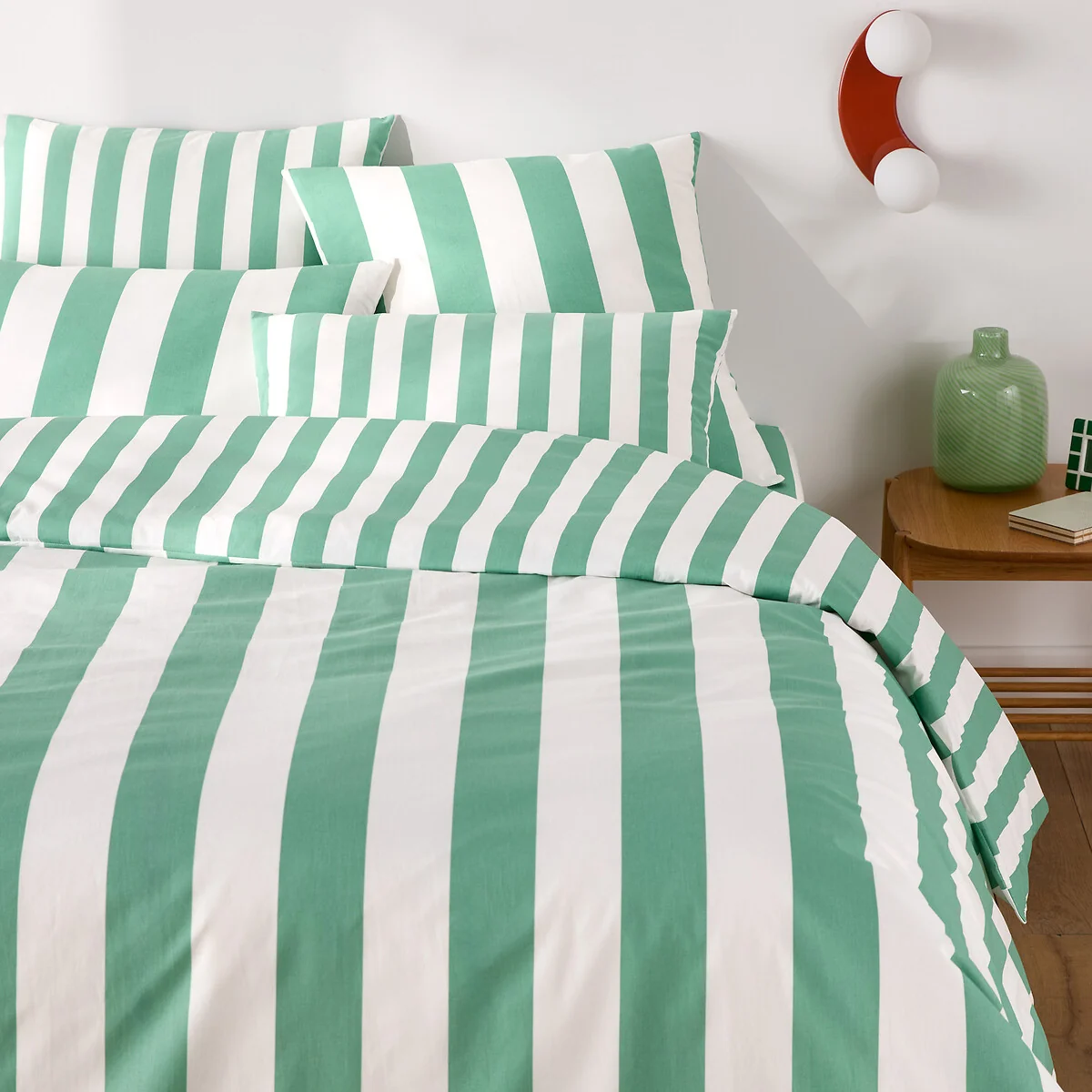 Hendaye Green Striped 100% Cotton Duvet Cover – image 2