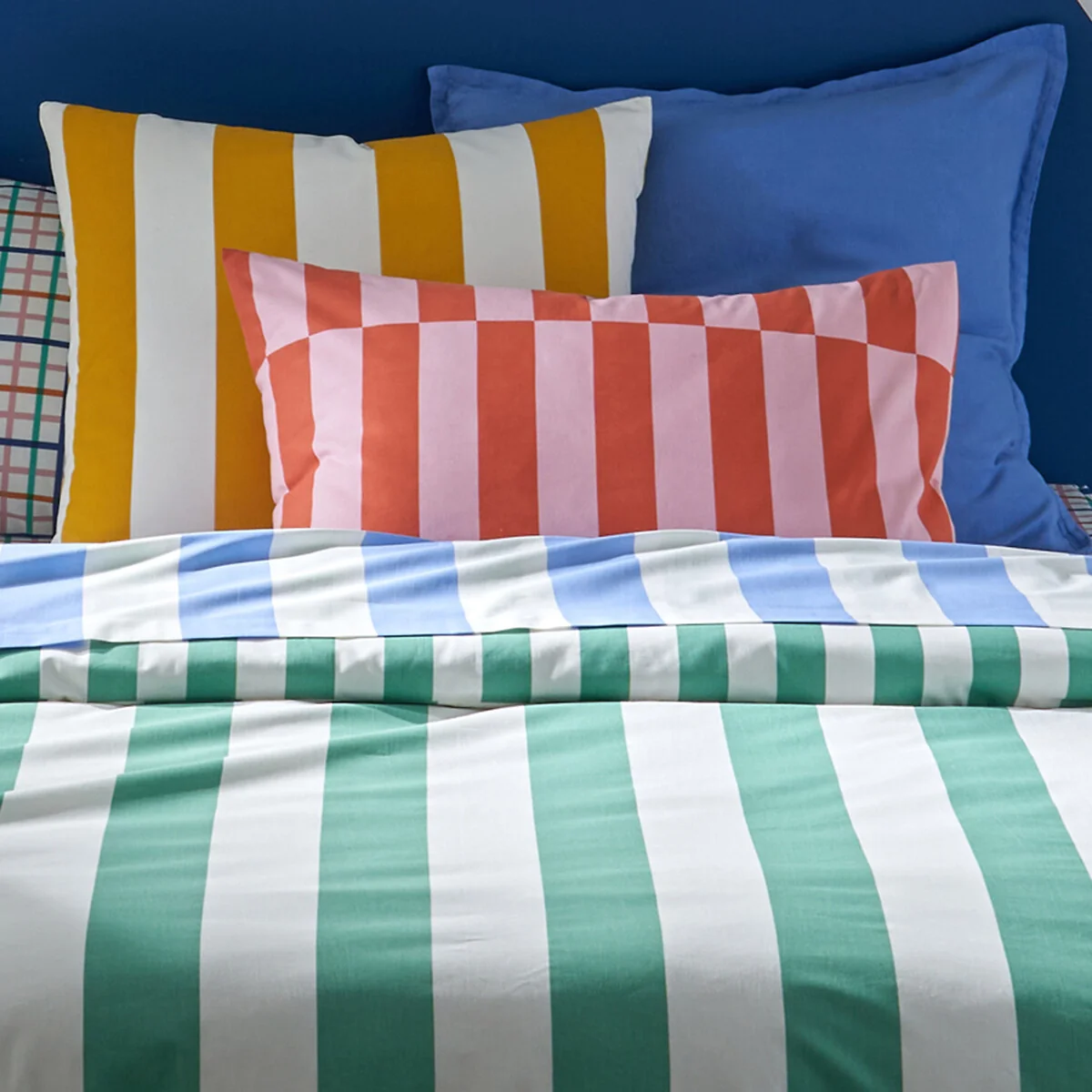 Hendaye Green Striped 100% Cotton Duvet Cover – image 3