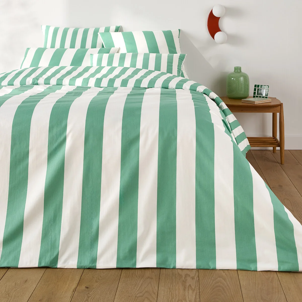 Hendaye Green Striped 100% Cotton Duvet Cover – image 4