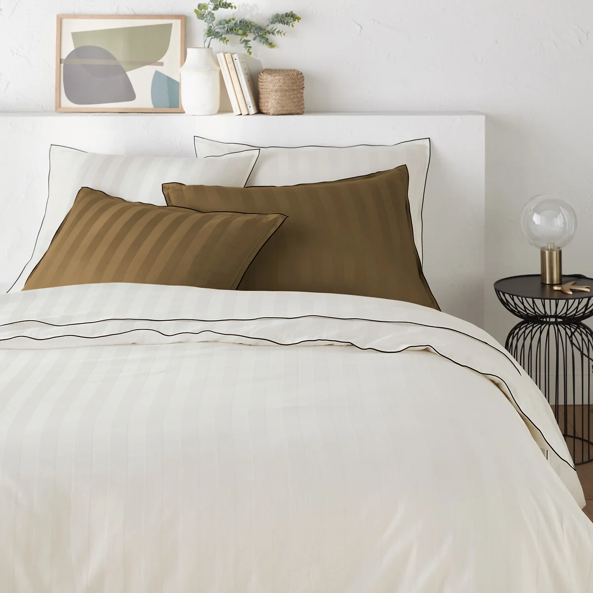 Victor Striped 100% Washed Cotton Satin 300 Thread Count Duvet Cover – image 1