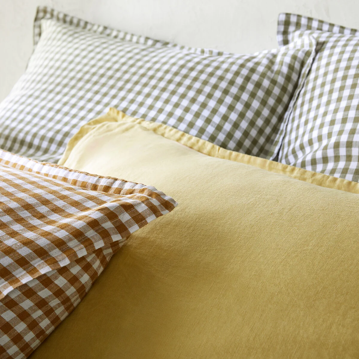 Acélie Khaki Gingham 100% Washed Linen Duvet Cover – image 4