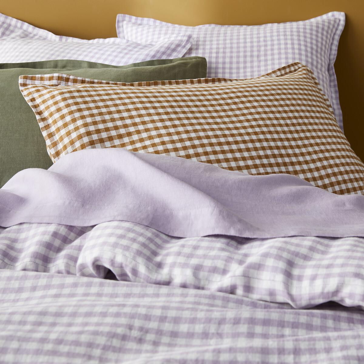 Acélie Lilac Gingham 100% Washed Linen Duvet Cover – image 2