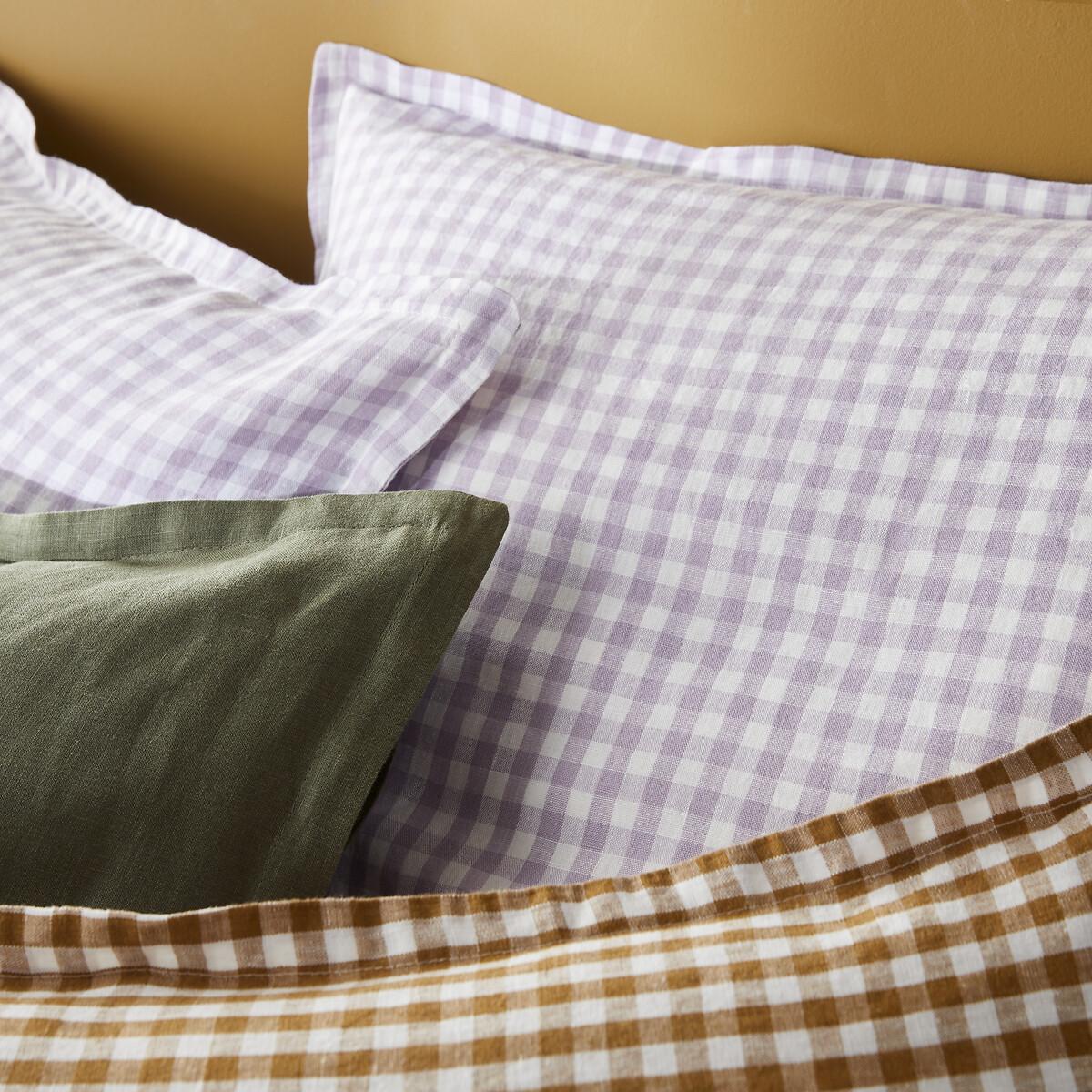 Acélie Lilac Gingham 100% Washed Linen Duvet Cover – image 3