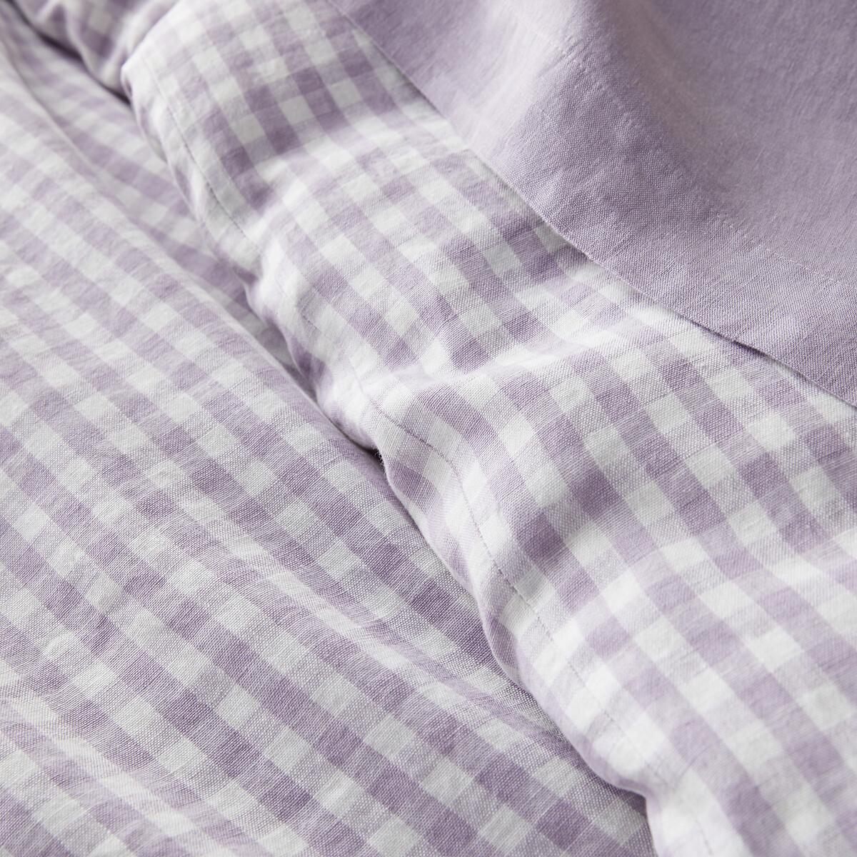Acélie Lilac Gingham 100% Washed Linen Duvet Cover – image 4
