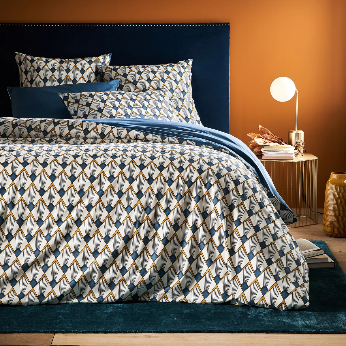 Elisa Blue Art Deco 100% Cotton Percale 180 Thread Count Duvet Cover – image 1