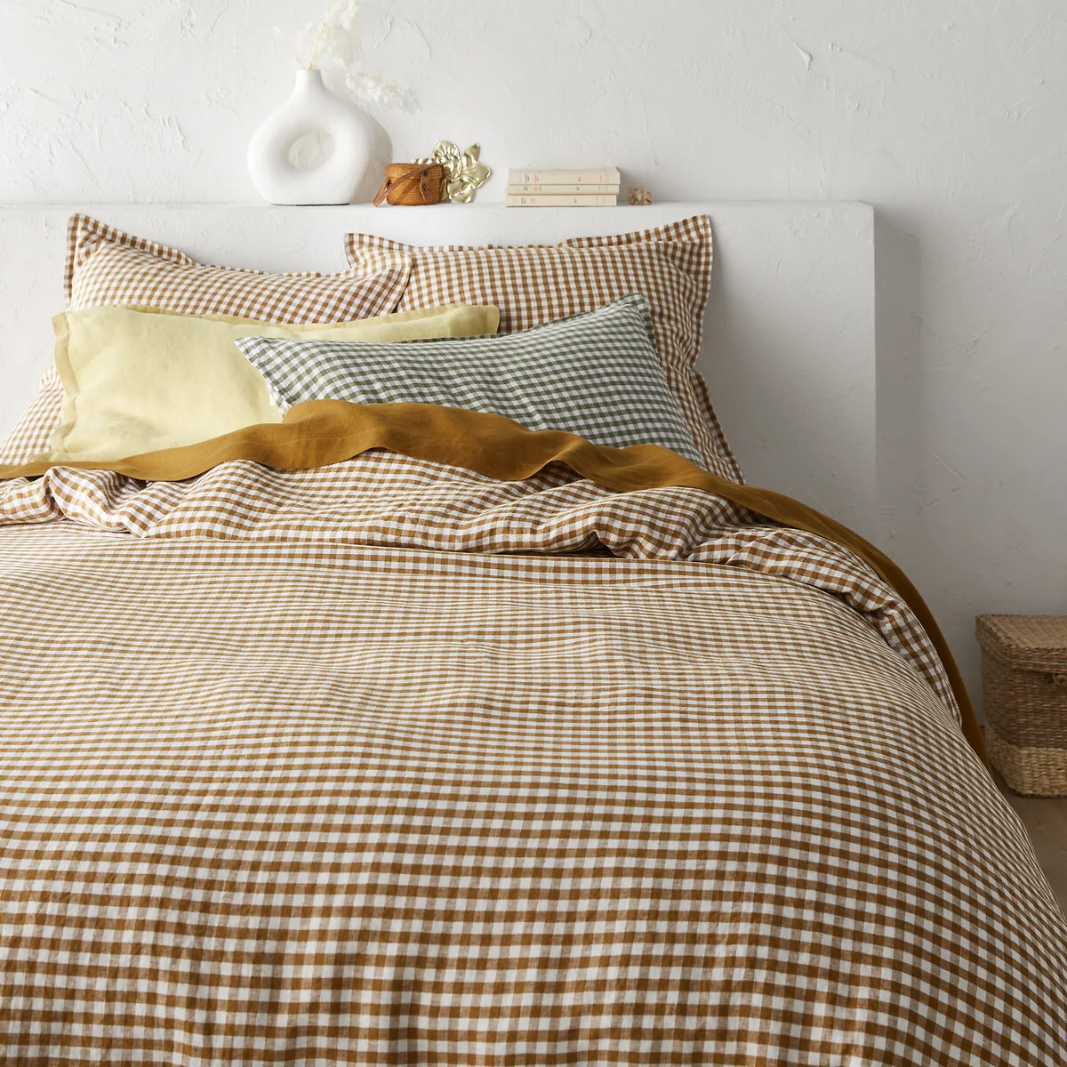 Acélie Bronze Gingham 100% Washed Linen Duvet Cover – image 1
