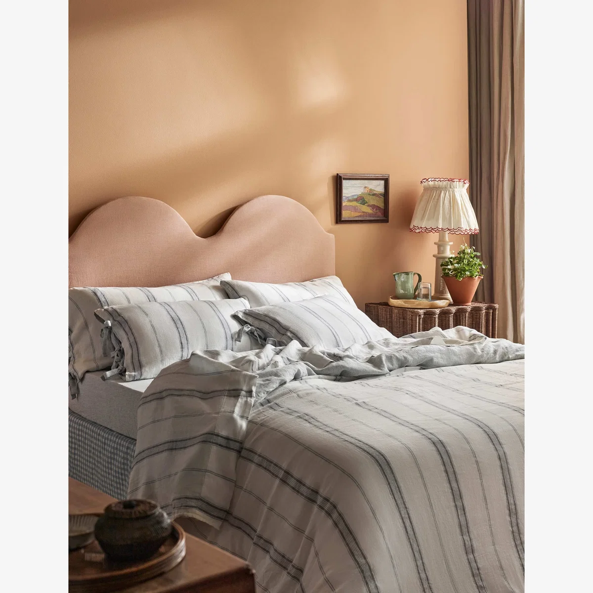 Piglet In Bed Pure Linen Farmhouse Stripe Duvet Cover Blue Mix – image 1