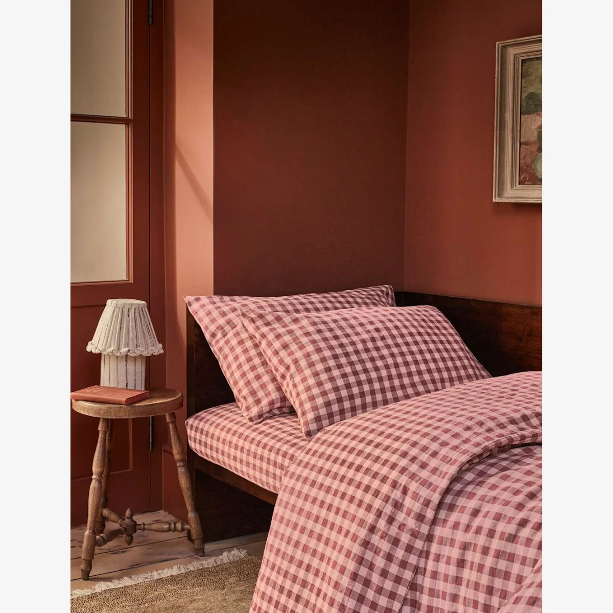 Piglet In Bed Pembroke Linen Rich Gingham Duvet Cover Red Mix – image 1