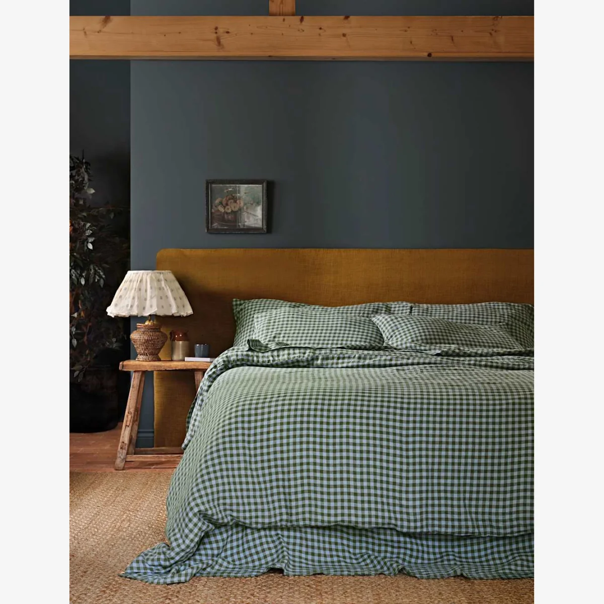 Piglet In Bed Pure Linen Gingham Duvet Cover Green Mix – image 1