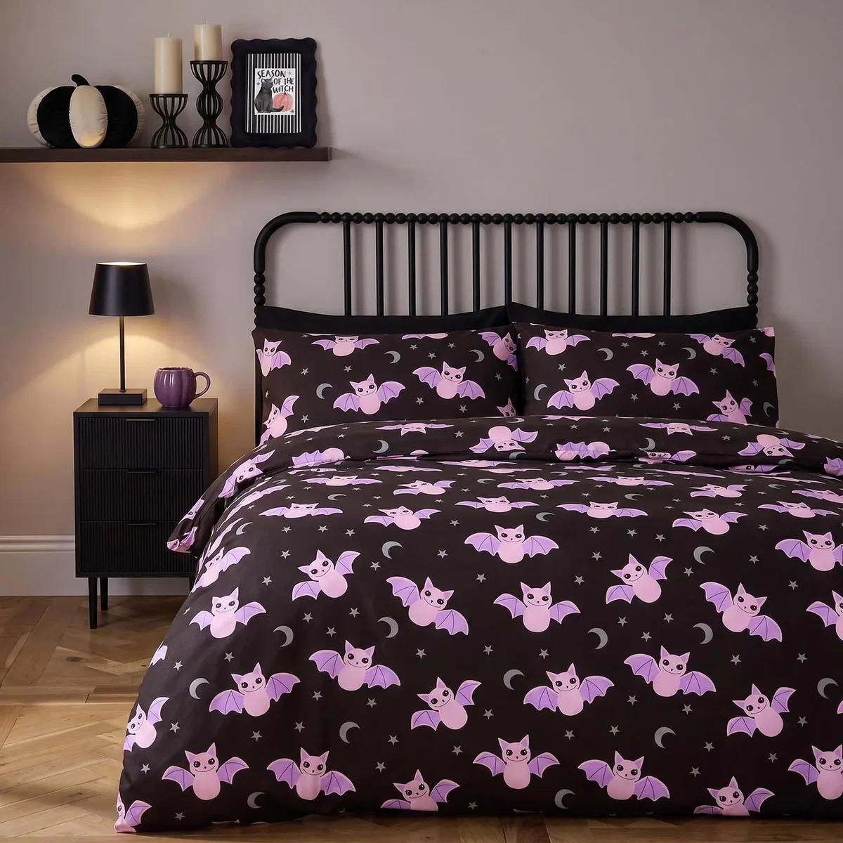 OHS Bat Print Duvet Cover Set - Black / Single – image 2