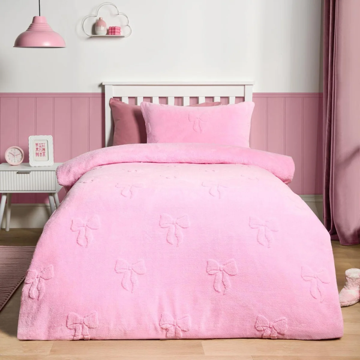 OHS Bows Tufted Teddy Fleece Duvet Cover Set - Pink / 1.35kg – image 2