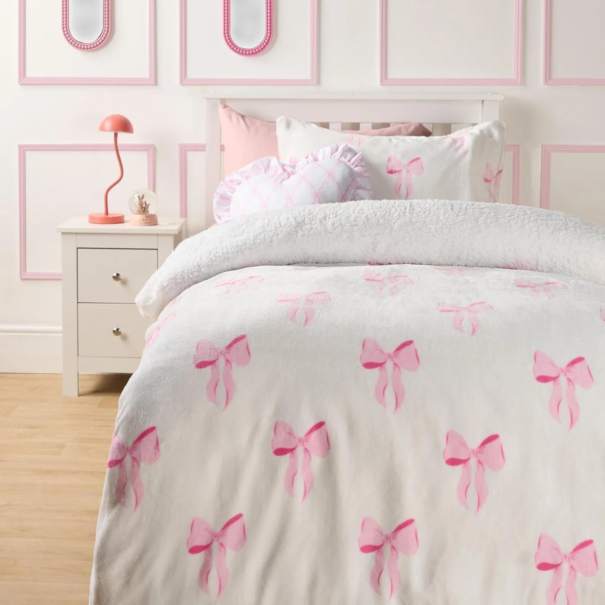 OHS Bow Print Fleece Duvet Cover Set - Pink/White / 32cm – image 2