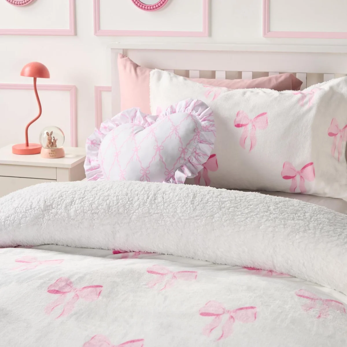 OHS Bow Print Fleece Duvet Cover Set - Pink/White / 32cm – image 3