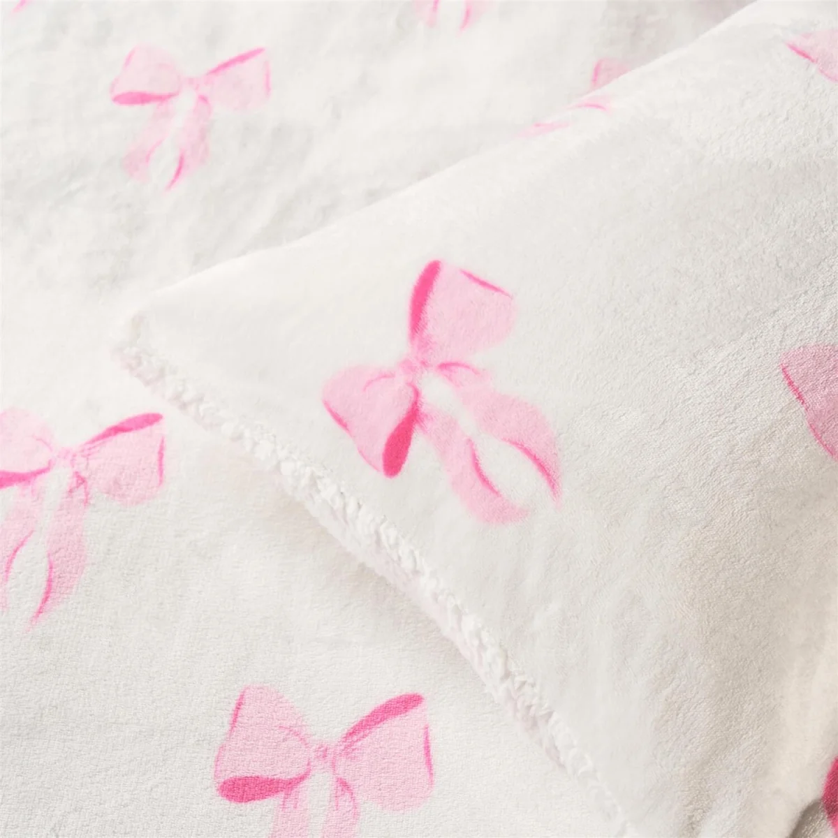 OHS Bow Print Fleece Duvet Cover Set - Pink/White / 32cm – image 4