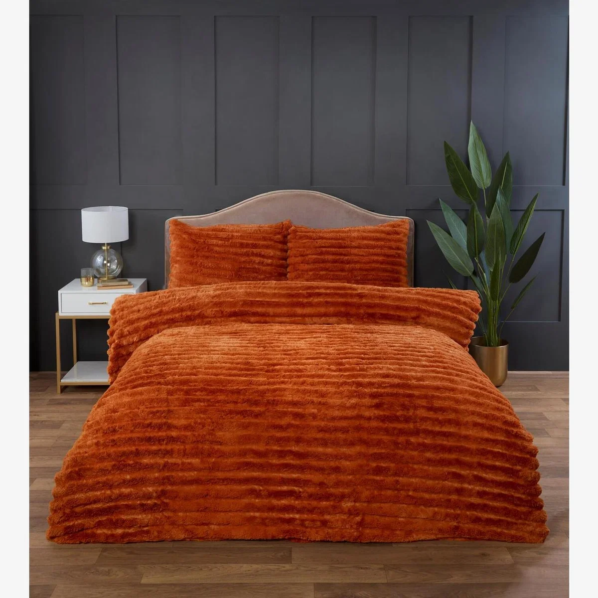 Rabbit Fur Duvet Cover Set - Burnt Orange / Single