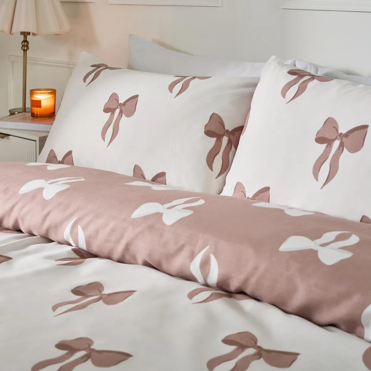 OHS Bow Print Reversible Duvet Cover Set - Ivory/Natural / Single / 1kg – image 4