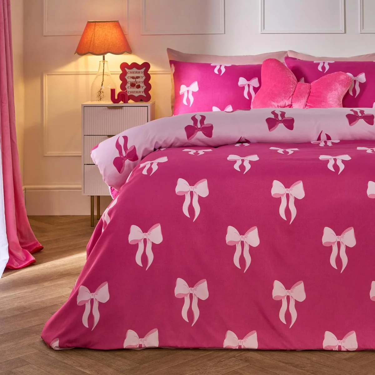 OHS Bow Print Reversible Duvet Cover Set - Pink/Hot Pink / Single / 1kg – image 3