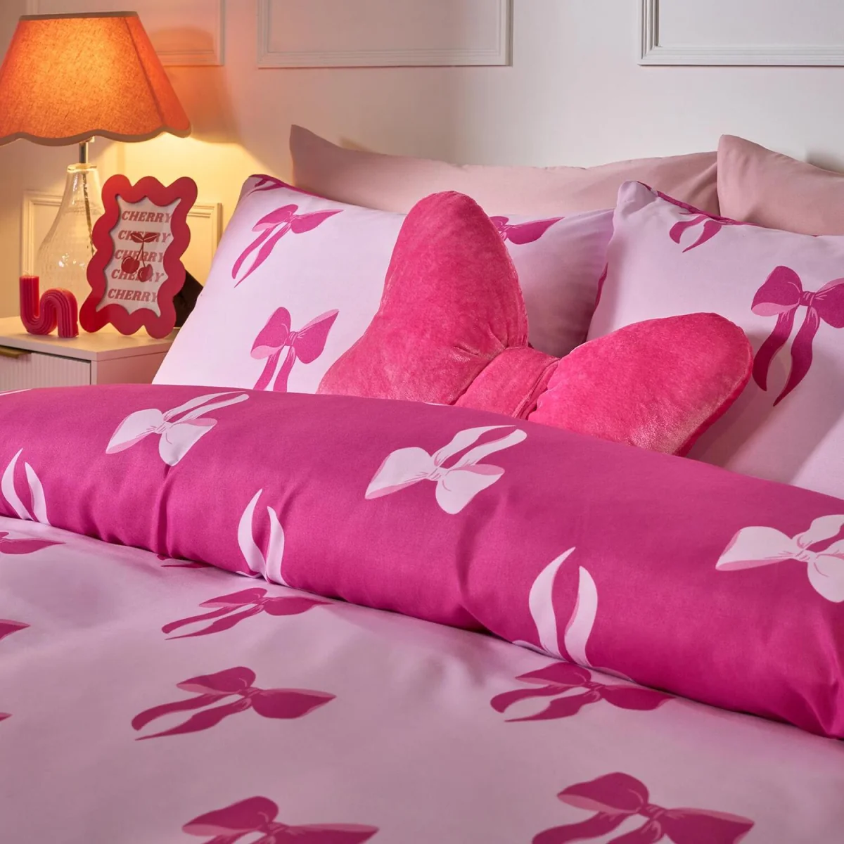 OHS Bow Print Reversible Duvet Cover Set - Pink/Hot Pink / Single / 1kg – image 4