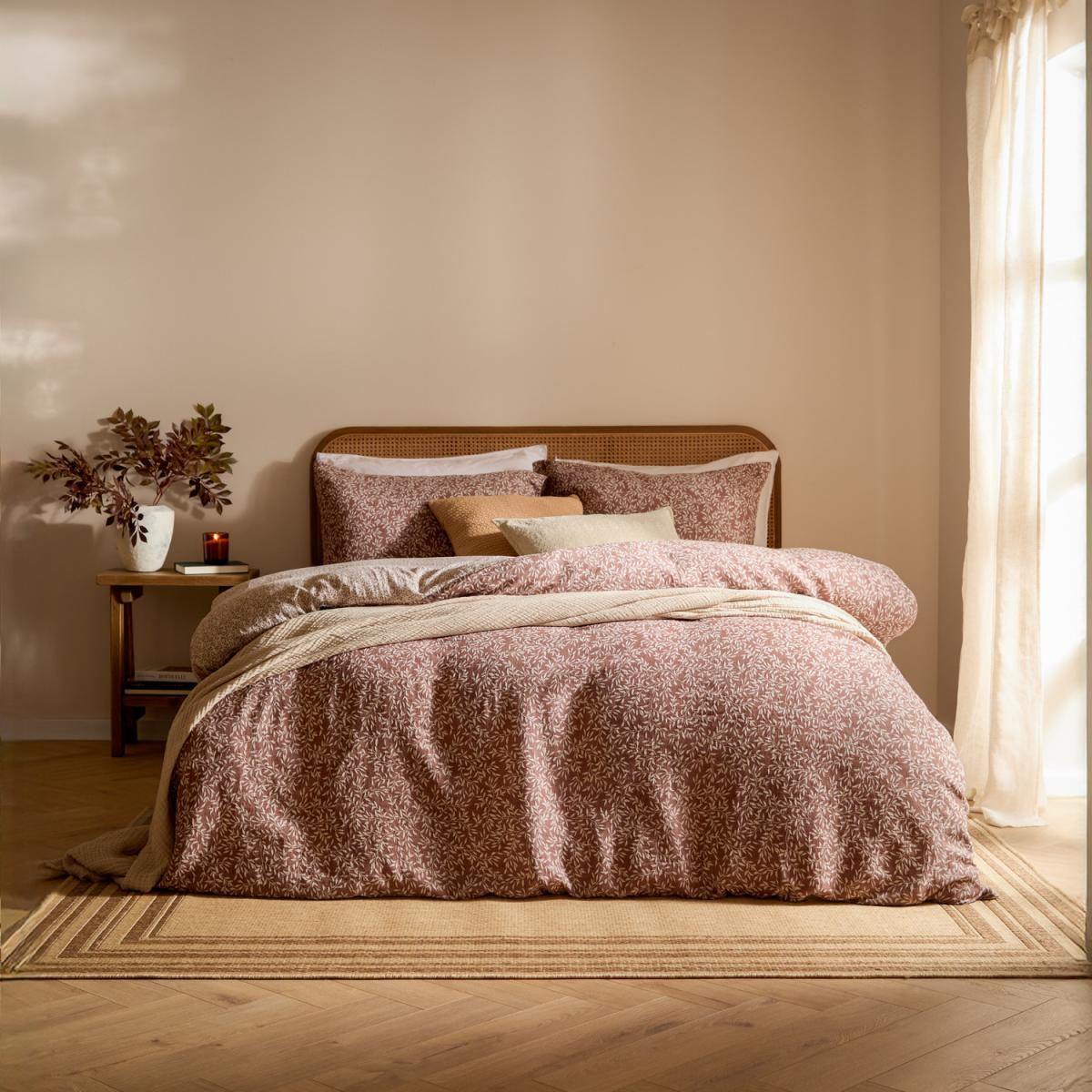 Perrie Leaf Muslin Cotton Duvet Cover Set - Cinnamon/Caramel / Single