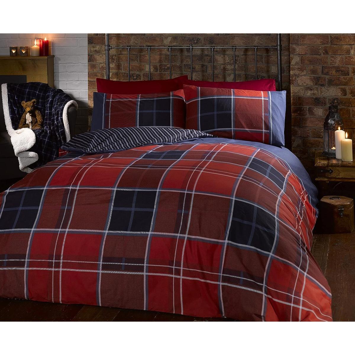 Argyle Design Tartan Duvet Cover Set - Red