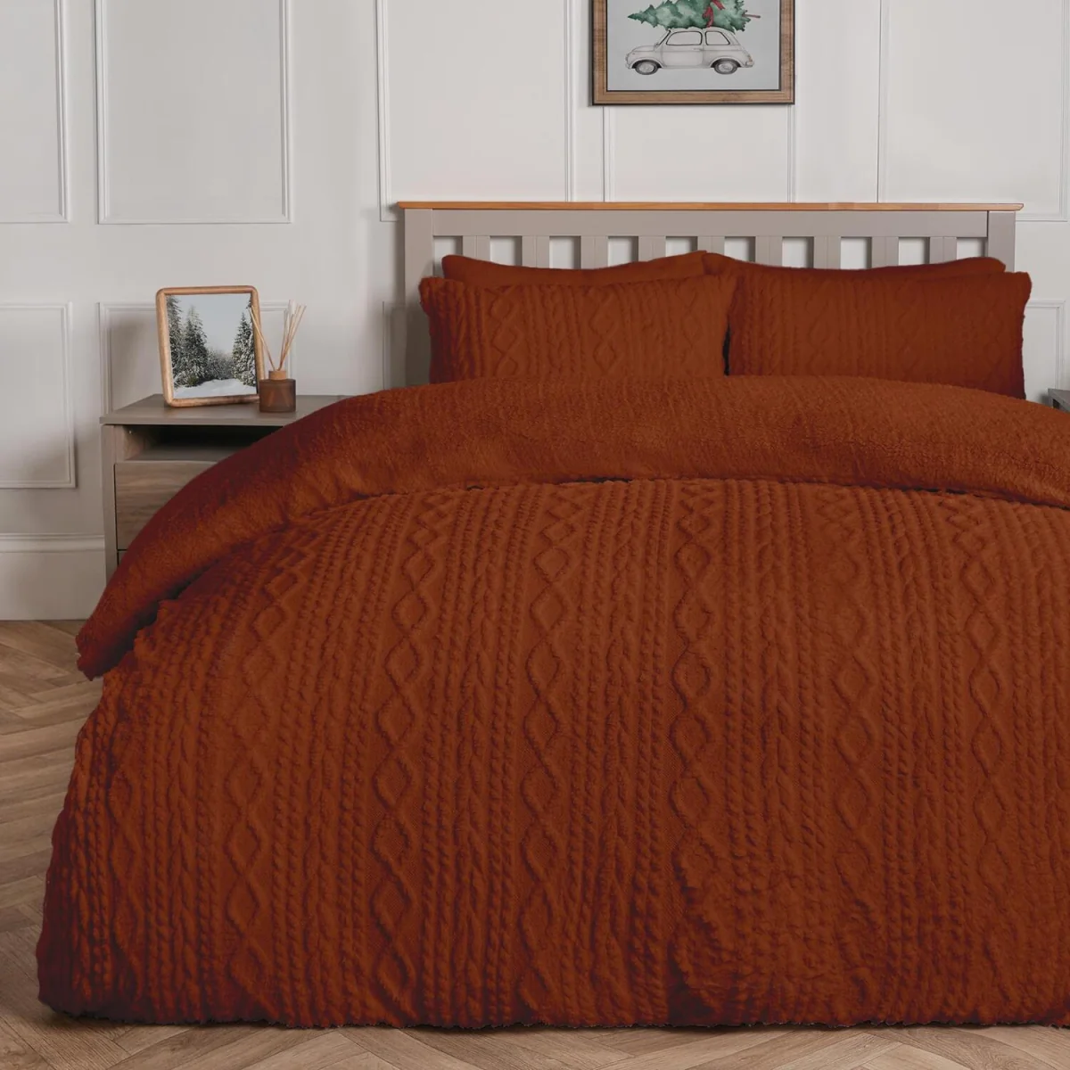 OHS Cable Knit Fleece Duvet Cover Set - Rust / 2kg – image 2