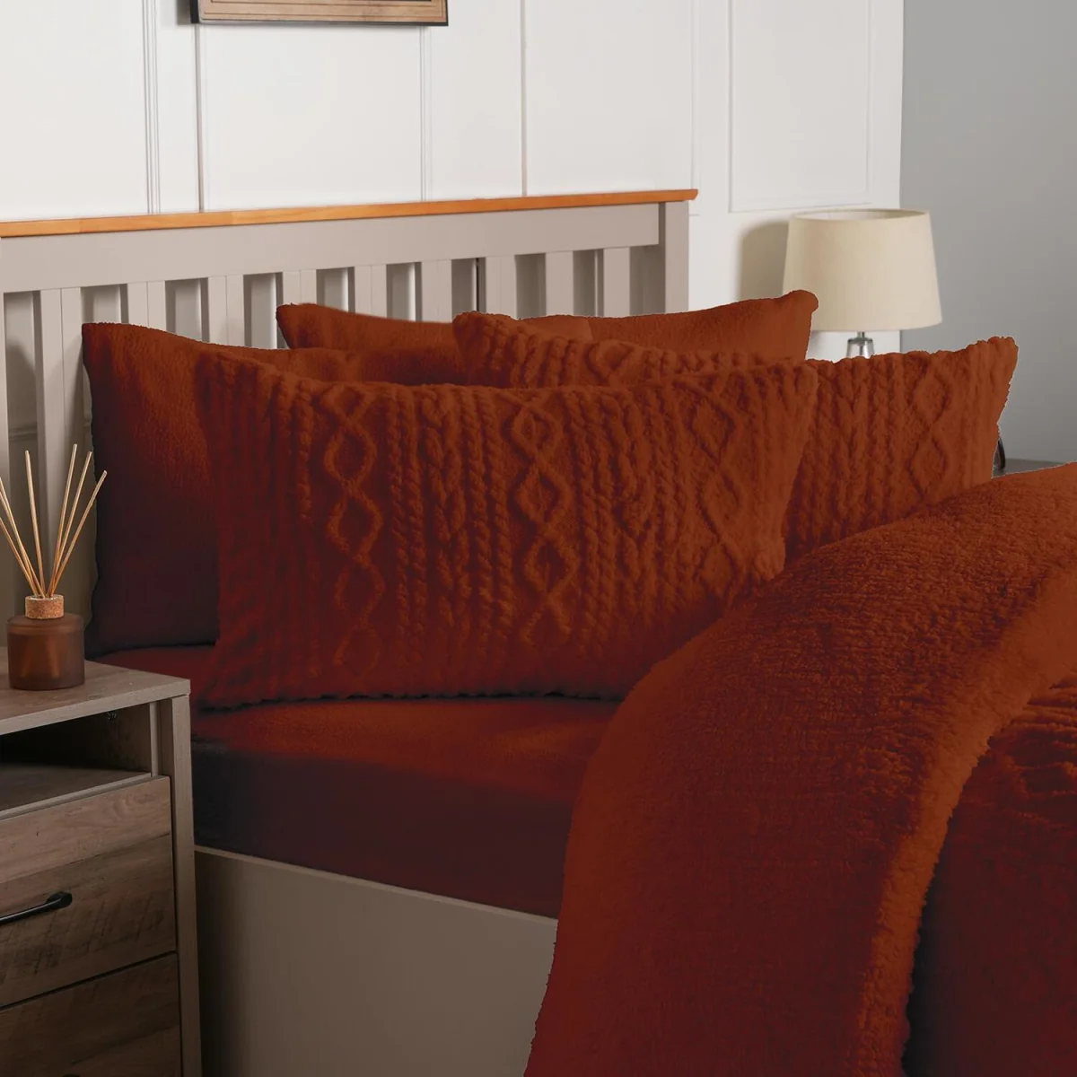 OHS Cable Knit Fleece Duvet Cover Set - Rust / 2kg – image 3