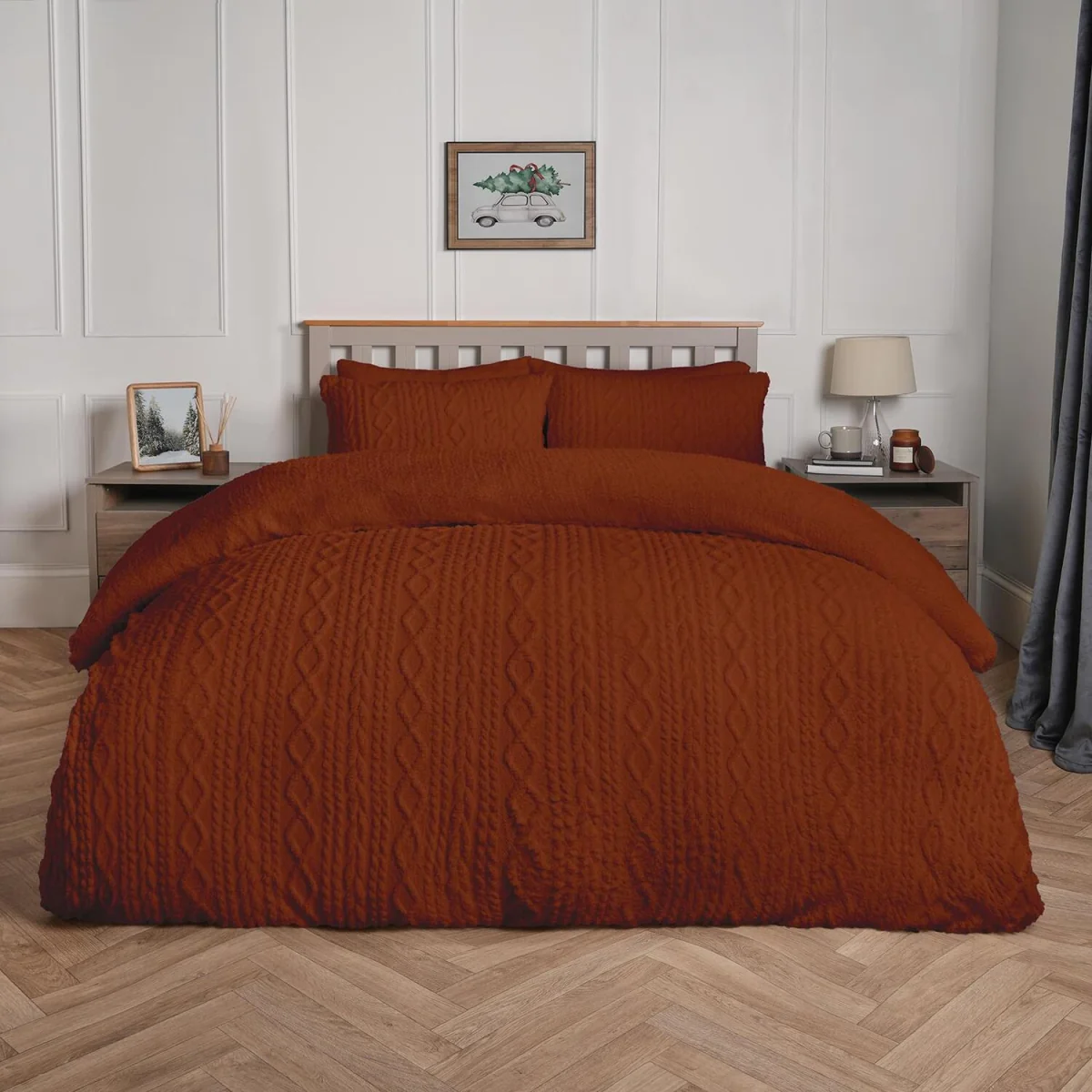 OHS Cable Knit Fleece Duvet Cover Set - Rust / 2kg – image 6