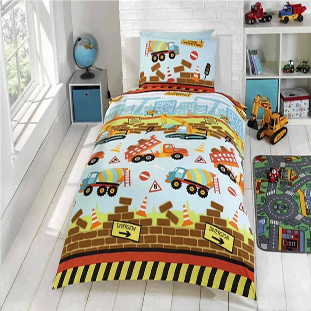 Under Construction Duvet Cover Set - Green / Single