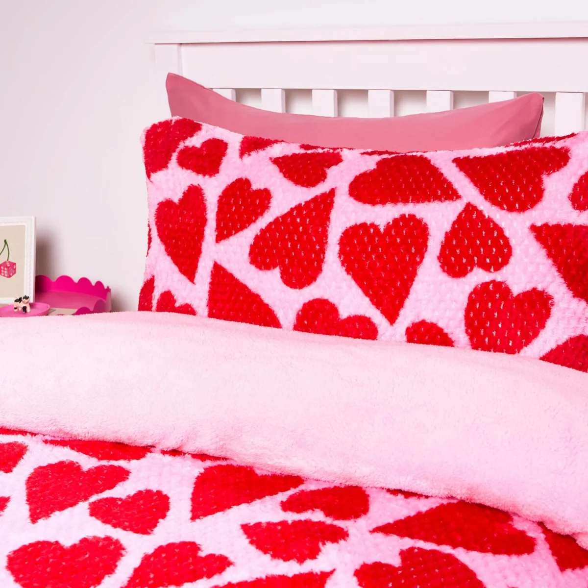 OHS Heart Print Waffle Fleece Duvet Cover Set - Pink/Red – image 2