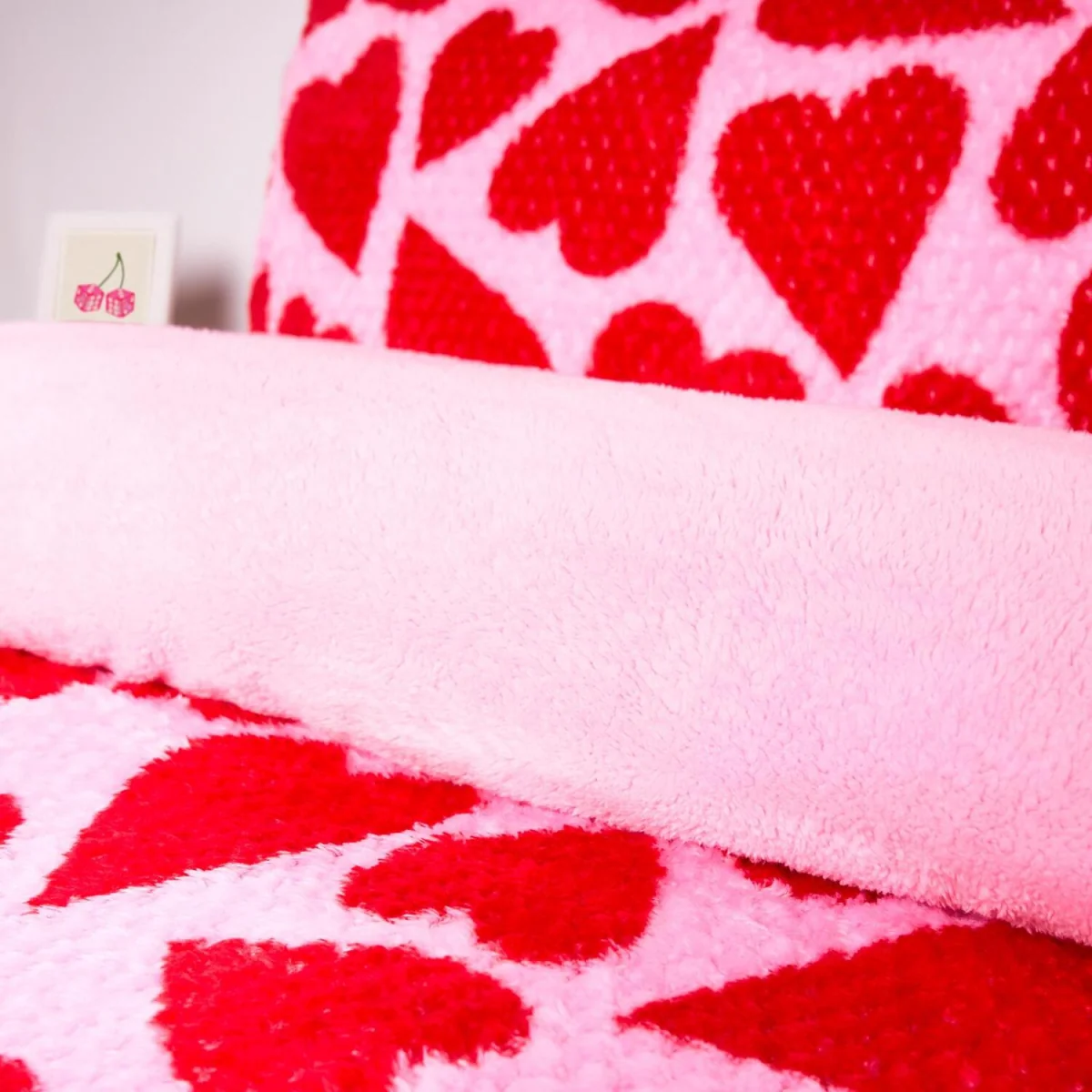 OHS Heart Print Waffle Fleece Duvet Cover Set - Pink/Red – image 3