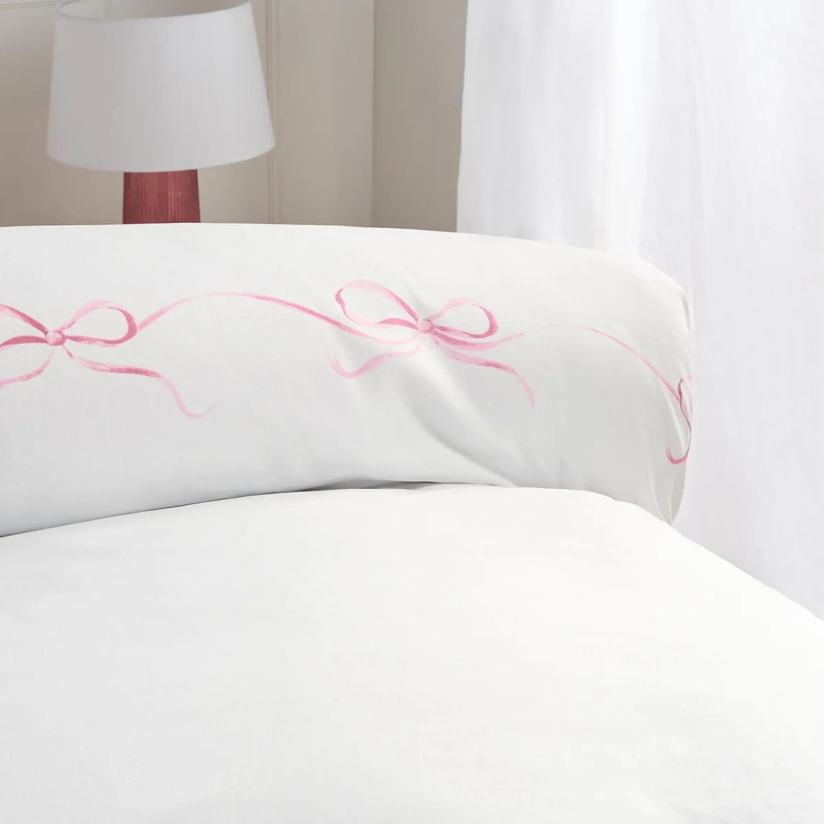 OHS Bow Border Duvet Cover Set - White/Pink / 0.8kg – image 4