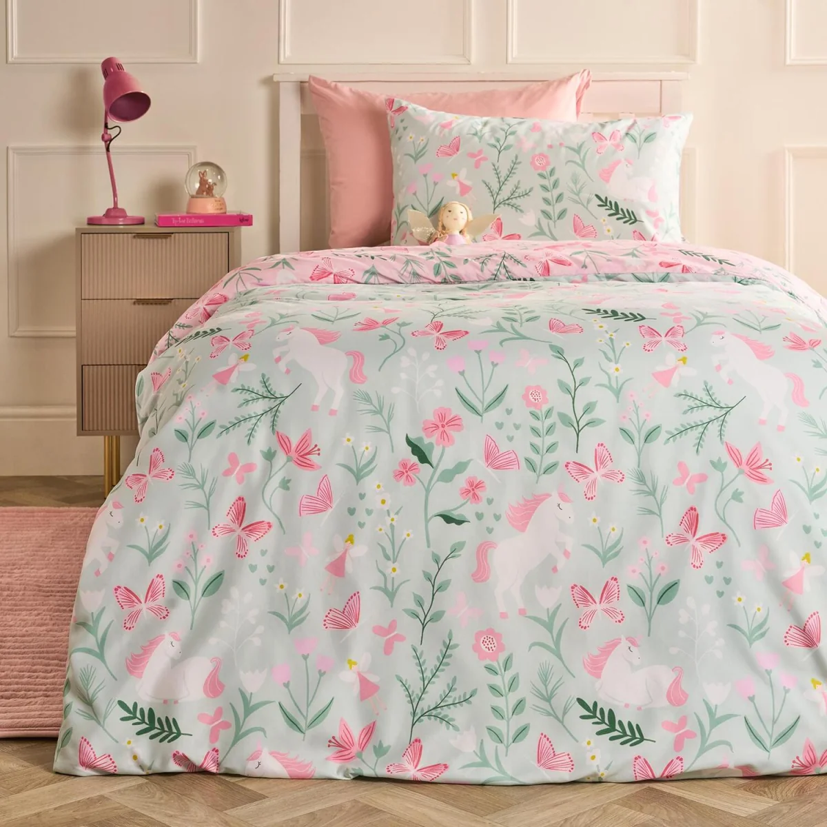 OHS Enchanted Unicorn Print Duvet Cover Set - Sage/Pink / 0.8kg – image 2