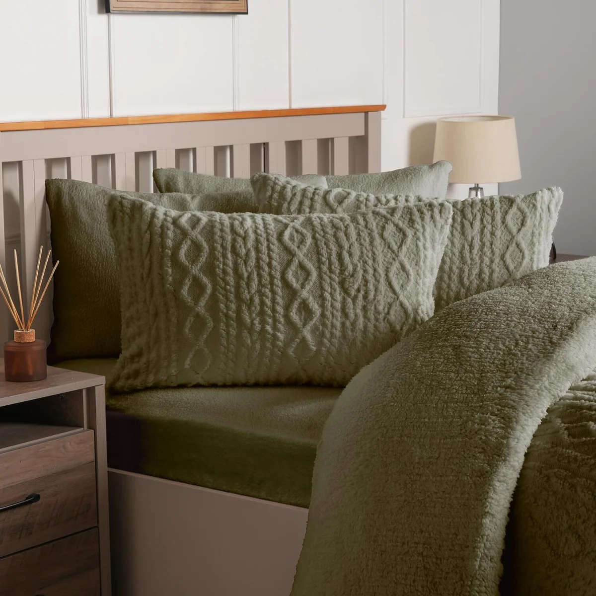 OHS Cable Knit Fleece Duvet Cover Set - Woodland Green / 2kg – image 2