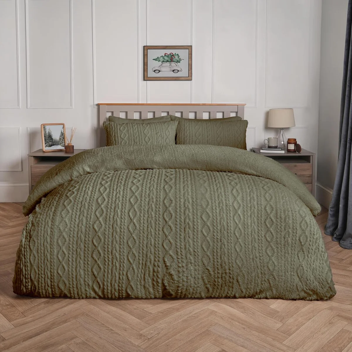 OHS Cable Knit Fleece Duvet Cover Set - Woodland Green / 2kg – image 3