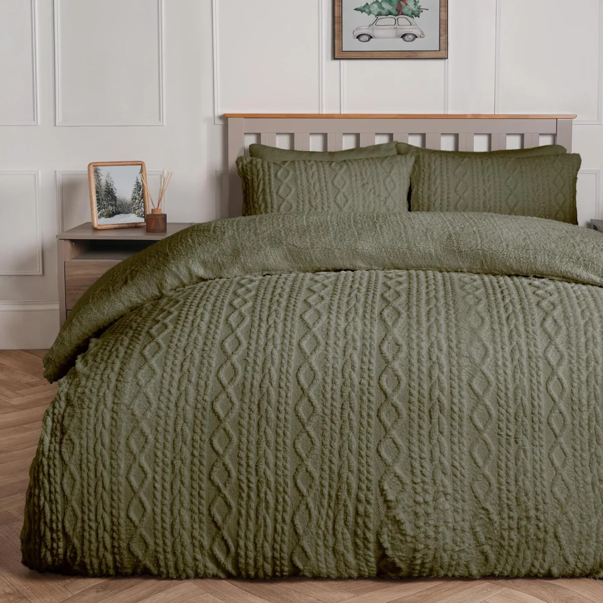 OHS Cable Knit Fleece Duvet Cover Set - Woodland Green / 2kg – image 4