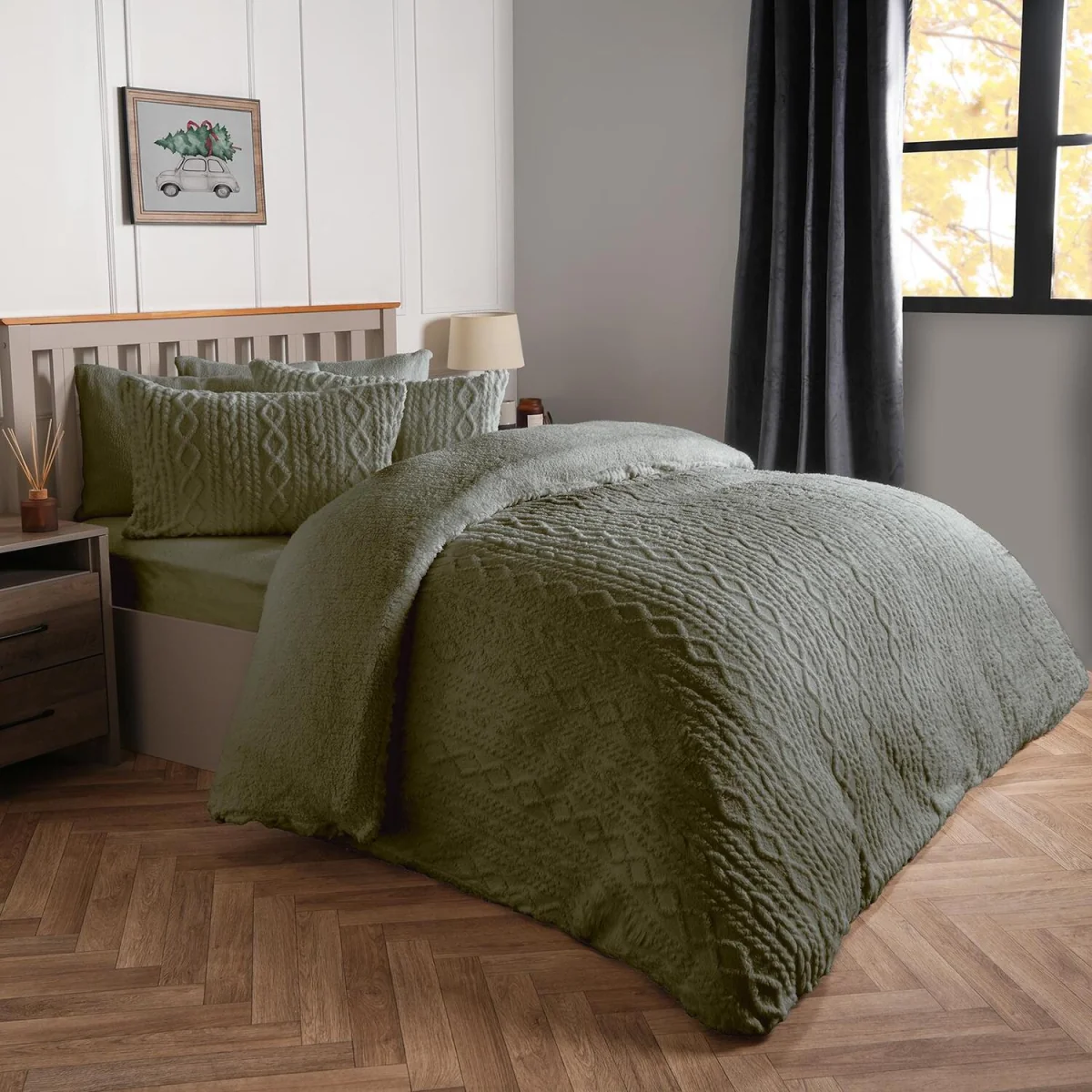 OHS Cable Knit Fleece Duvet Cover Set - Woodland Green / 2kg – image 1